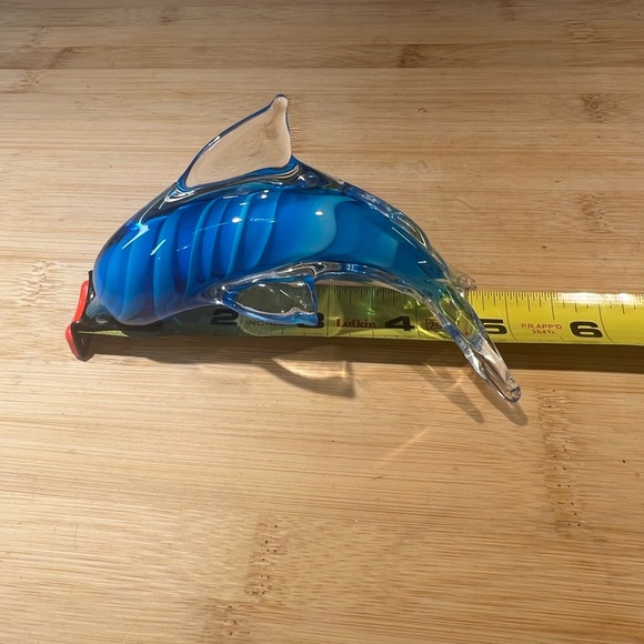 Vintage Glass Dolphin Art Glass Paperweight Blue Swirl Hand Blown Glass 5” - Picture 9 of 9